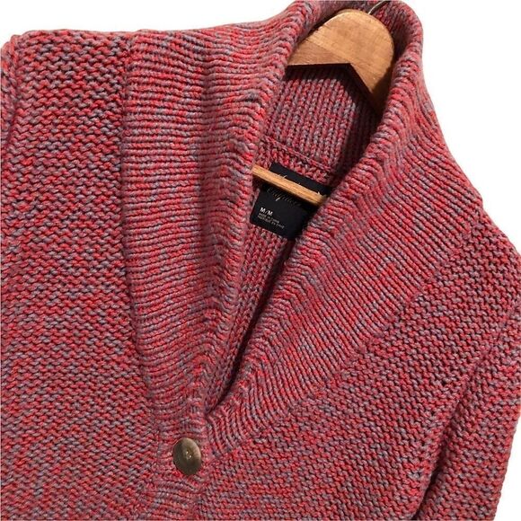 American Eagle Cowl Neck Button Down Cardigan Sweater Red Blue Wool Women’s M - Picture 2 of 7